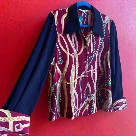 Vintage novelty chain print button front blouse size 11R - Picture 5 of 6